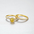 Attractive Cubic Zirconia Stone Gold Plated S925 Silver Proposal Double Rings